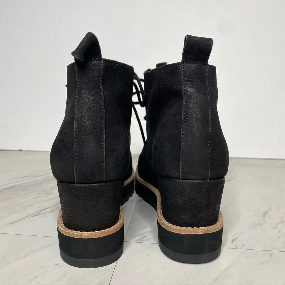 Eileen Fisher Capa Wedge Black Nubuck Lace Up Bootie 9 1/2